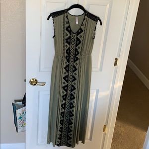 Green Maxi Dress w/ Tribal Print